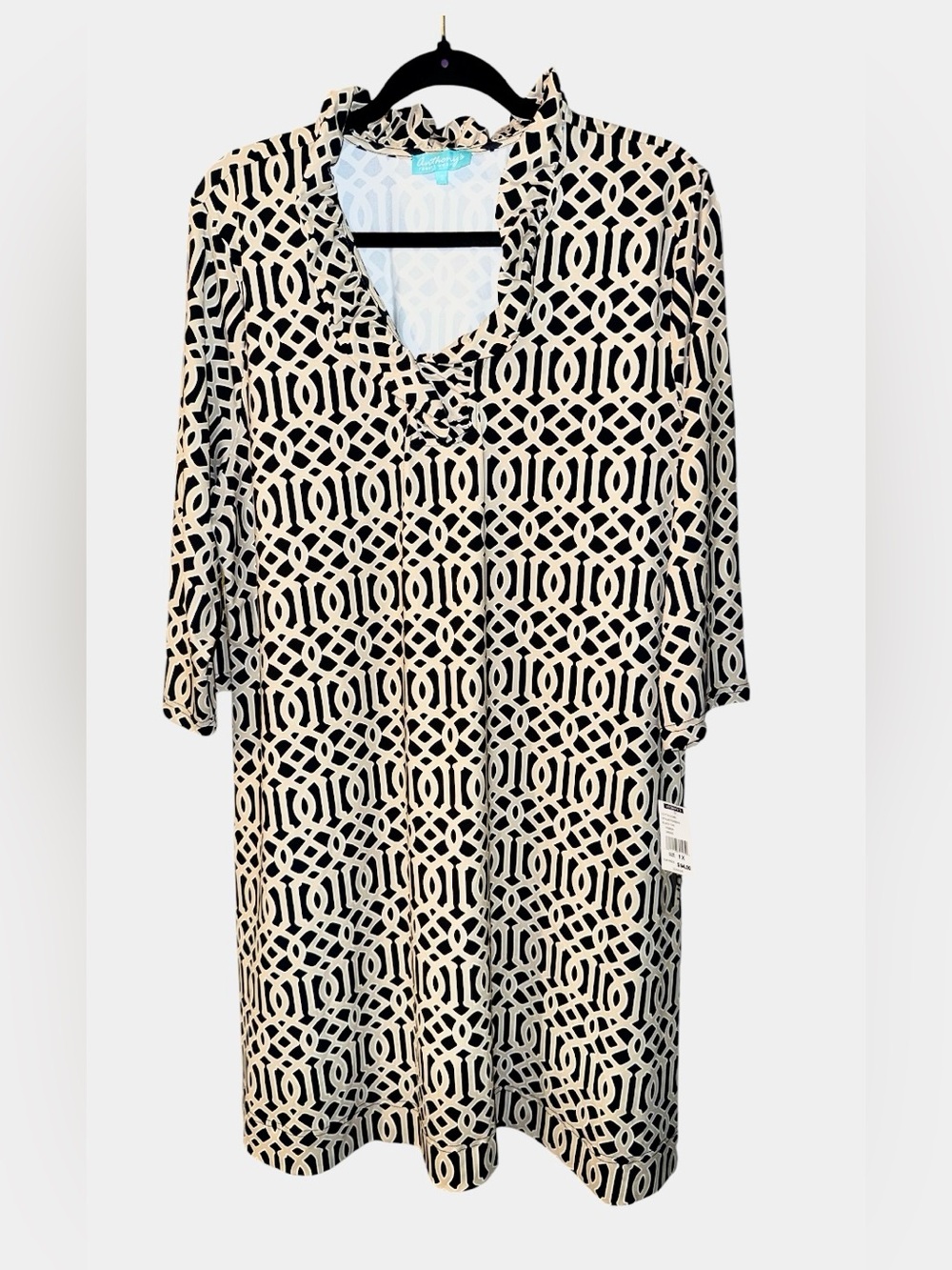 Anthony's Resort Wear Black & Tan Cotton Conn Dress, Size 1X, NWT